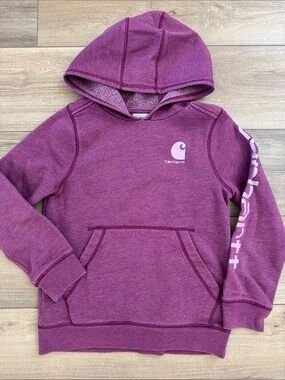 Carhartt Logo Girls' Hooded Pullover Sweatshirt in Berry Size 10